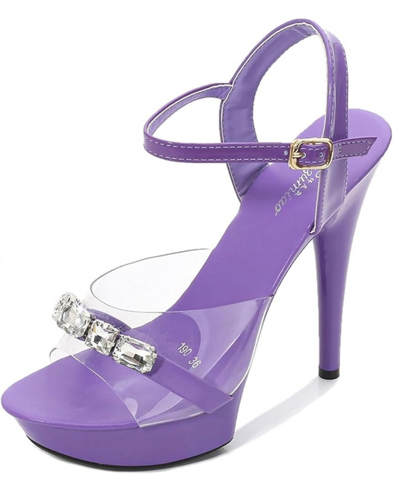 Women Stiletto High Heel Platform Sandals Peep Open Toe Ankle Strap Slingback Dress Shoes Wedding Party 5 Inches Purple $23.1...