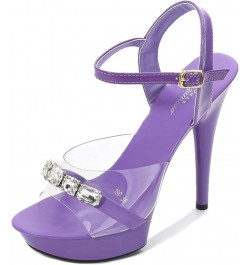 Women Stiletto High Heel Platform Sandals Peep Open Toe Ankle Strap Slingback Dress Shoes Wedding Party 5 Inches Purple $23.1...