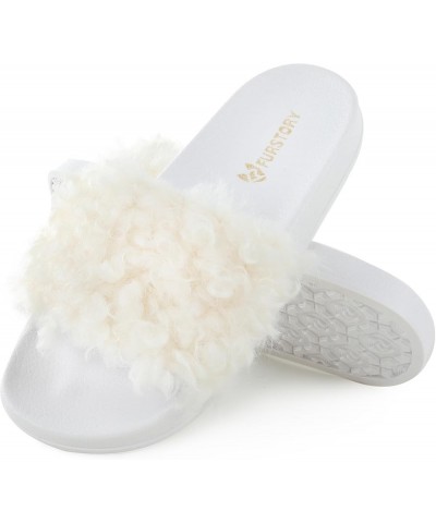 Women's Furry Slides Faux Fur Slides Fuzzy Slippers Fluffy Sandals Outdoor Indoor Curly White $13.77 Slippers