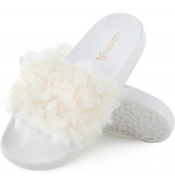 Women's Furry Slides Faux Fur Slides Fuzzy Slippers Fluffy Sandals Outdoor Indoor Curly White $13.77 Slippers