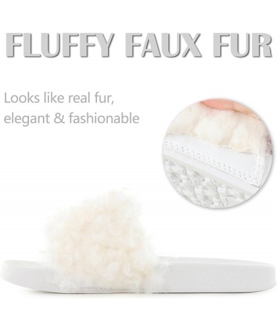 Women's Furry Slides Faux Fur Slides Fuzzy Slippers Fluffy Sandals Outdoor Indoor Curly White $13.77 Slippers