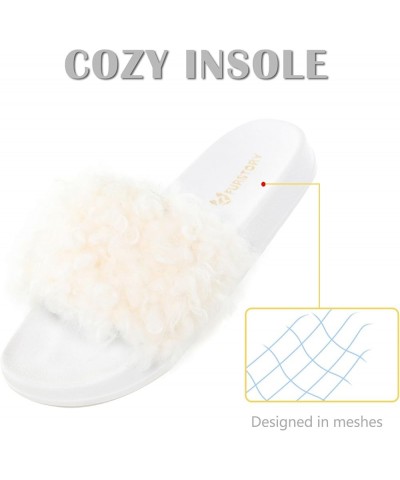 Women's Furry Slides Faux Fur Slides Fuzzy Slippers Fluffy Sandals Outdoor Indoor Curly White $13.77 Slippers