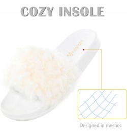 Women's Furry Slides Faux Fur Slides Fuzzy Slippers Fluffy Sandals Outdoor Indoor Curly White $13.77 Slippers