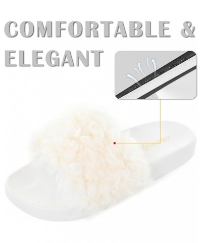 Women's Furry Slides Faux Fur Slides Fuzzy Slippers Fluffy Sandals Outdoor Indoor Curly White $13.77 Slippers