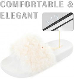 Women's Furry Slides Faux Fur Slides Fuzzy Slippers Fluffy Sandals Outdoor Indoor Curly White $13.77 Slippers