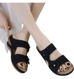 Sandals Women Dressy Summer Sandals Wedge Womens Sandals Closed Toe Slip On Platform Sandals Casual Espadrille Shoes Z11-blac...