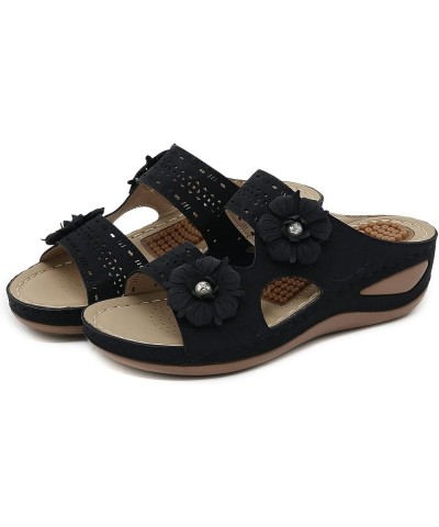 Sandals Women Dressy Summer Sandals Wedge Womens Sandals Closed Toe Slip On Platform Sandals Casual Espadrille Shoes Z11-blac...