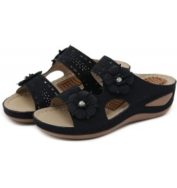 Sandals Women Dressy Summer Sandals Wedge Womens Sandals Closed Toe Slip On Platform Sandals Casual Espadrille Shoes Z11-blac...