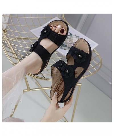 Sandals Women Dressy Summer Sandals Wedge Womens Sandals Closed Toe Slip On Platform Sandals Casual Espadrille Shoes Z11-blac...