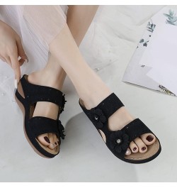 Sandals Women Dressy Summer Sandals Wedge Womens Sandals Closed Toe Slip On Platform Sandals Casual Espadrille Shoes Z11-blac...