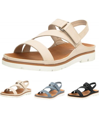 Womens Sandals Dressy Pattern Solid Roman Sandals Large Flat Non Slip Comfortable Summer Casual Sandals Beige $15.05 Sandals