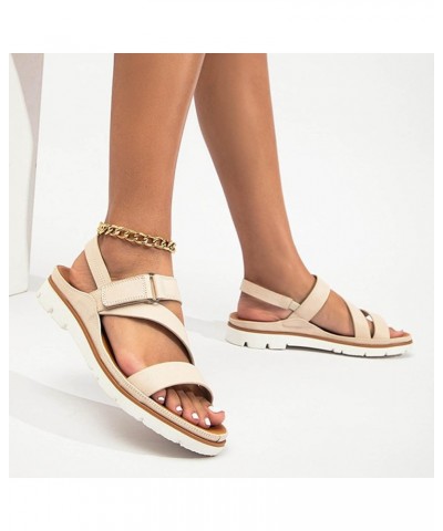 Womens Sandals Dressy Pattern Solid Roman Sandals Large Flat Non Slip Comfortable Summer Casual Sandals Beige $15.05 Sandals