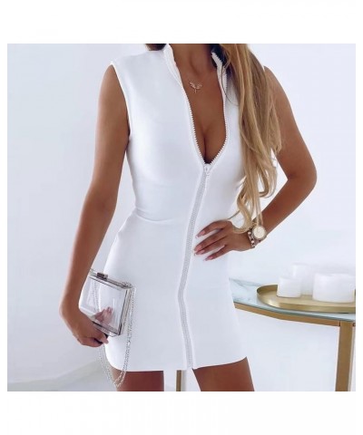 Womens Zipper Sleeveless Sexy Bag Buttock Dress White- Women's Cocktail Dresses $11.83 Athletic Shoes