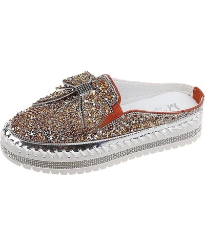 Women's Slip On Mule Shoes Rhinestones Glitter Bow Loafer Shoes Ladies Platform Comfort Work Shoes Non Slip Flat Casual Shoes...