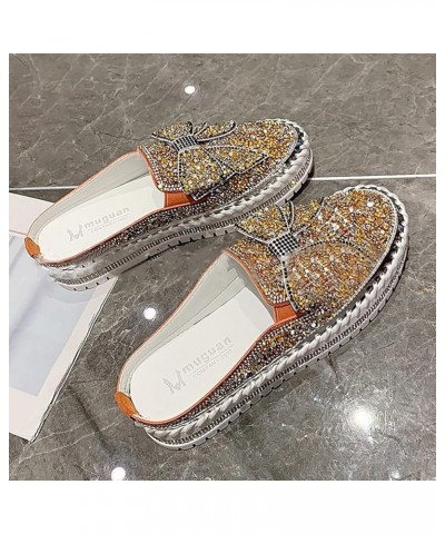 Women's Slip On Mule Shoes Rhinestones Glitter Bow Loafer Shoes Ladies Platform Comfort Work Shoes Non Slip Flat Casual Shoes...