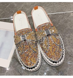 Women's Slip On Mule Shoes Rhinestones Glitter Bow Loafer Shoes Ladies Platform Comfort Work Shoes Non Slip Flat Casual Shoes...