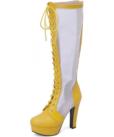 Womens Fashion Lace Up Knee High Mesh Military Boots Yellow $35.76 Boots