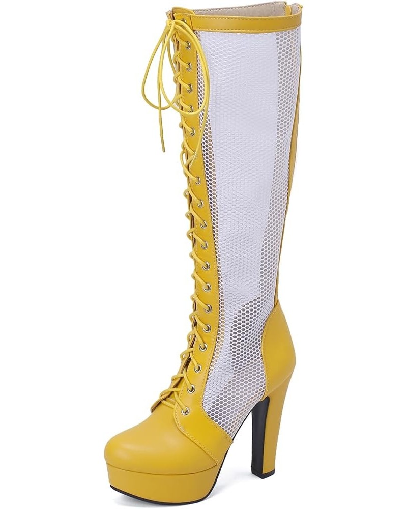 Womens Fashion Lace Up Knee High Mesh Military Boots Yellow $35.76 Boots