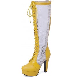 Womens Fashion Lace Up Knee High Mesh Military Boots Yellow $35.76 Boots