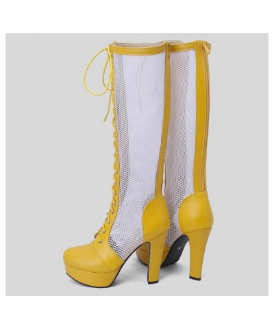 Womens Fashion Lace Up Knee High Mesh Military Boots Yellow $35.76 Boots