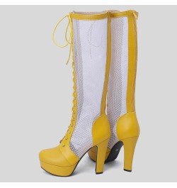 Womens Fashion Lace Up Knee High Mesh Military Boots Yellow $35.76 Boots