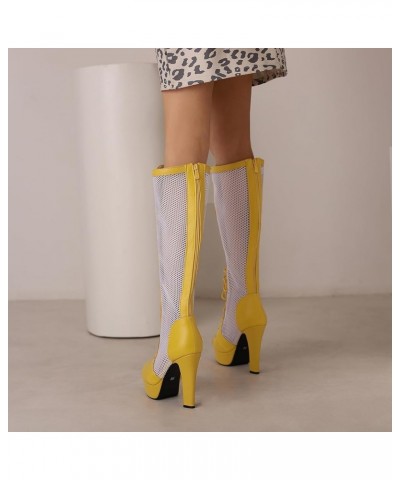 Womens Fashion Lace Up Knee High Mesh Military Boots Yellow $35.76 Boots