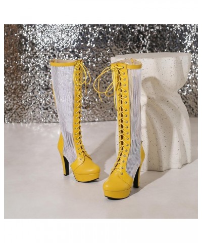 Womens Fashion Lace Up Knee High Mesh Military Boots Yellow $35.76 Boots