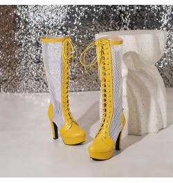 Womens Fashion Lace Up Knee High Mesh Military Boots Yellow $35.76 Boots