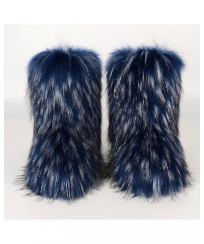 Plush Snow Boots for Women Fashion Faux Fur Boot Furry Fluffy Imitation Animal Mid-Calf Boots Winter Comfortable Casual Warm ...