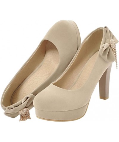 Pumps with Suede Materail and Cute Bowtie Large Slip-on Shoes Beige $24.43 Pumps