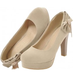 Pumps with Suede Materail and Cute Bowtie Large Slip-on Shoes Beige $24.43 Pumps