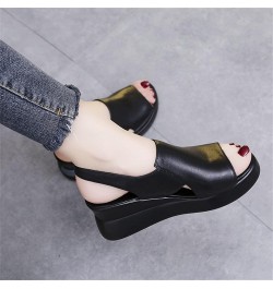 Women's Wedge Heel Sandals Casual Summer Open Toe Leather Fish Mouth Sandals Fashion Ankle Strap Buckle Comfort Platform Sand...