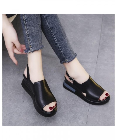 Women's Wedge Heel Sandals Casual Summer Open Toe Leather Fish Mouth Sandals Fashion Ankle Strap Buckle Comfort Platform Sand...