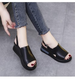 Women's Wedge Heel Sandals Casual Summer Open Toe Leather Fish Mouth Sandals Fashion Ankle Strap Buckle Comfort Platform Sand...