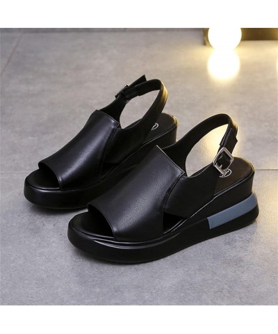 Women's Wedge Heel Sandals Casual Summer Open Toe Leather Fish Mouth Sandals Fashion Ankle Strap Buckle Comfort Platform Sand...