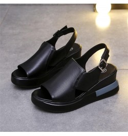 Women's Wedge Heel Sandals Casual Summer Open Toe Leather Fish Mouth Sandals Fashion Ankle Strap Buckle Comfort Platform Sand...