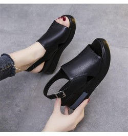 Women's Wedge Heel Sandals Casual Summer Open Toe Leather Fish Mouth Sandals Fashion Ankle Strap Buckle Comfort Platform Sand...