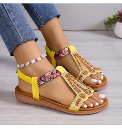 Womens Ankle Strap Gladiator Low Wedge Sandal Casual Beach Lightweight Flats Heel Flip Flop Shoes 176-zoxro-yellow3 $13.69 Pumps