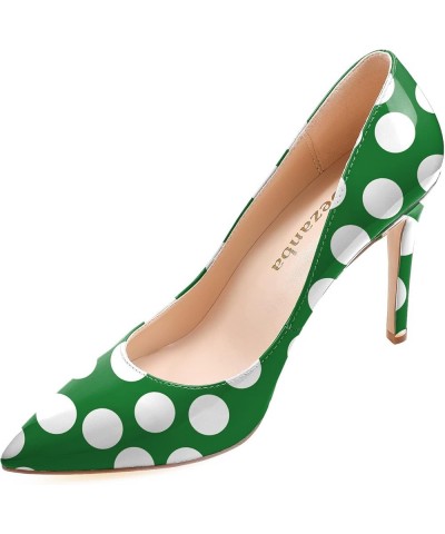 Womens High Stiletto Heels Multicolor Floral Printed Closed Toe Sexy Rivets Pumps Shoes Green Polka Dots $22.44 Pumps