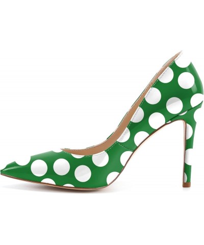 Womens High Stiletto Heels Multicolor Floral Printed Closed Toe Sexy Rivets Pumps Shoes Green Polka Dots $22.44 Pumps