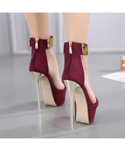 Large Size Sandals Waterproof Platform Stiletto Summer Women's Shoes with high Heels Open Toe Women Red Wine 36 $33.05 Sandals