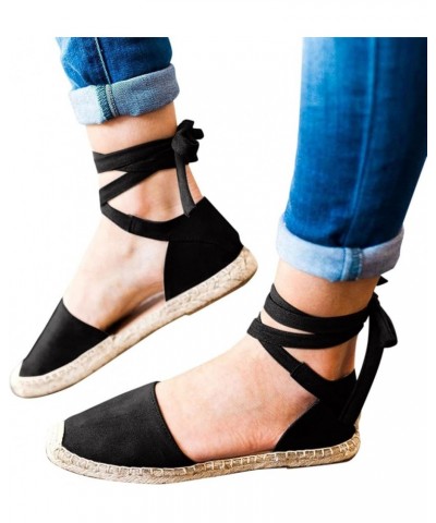 Flat Sandals for Women Dressy Summer Sexy Elegantes Women's Open Toe Buckle Ankle Strap Espadrille Platform Sandals A15-black...