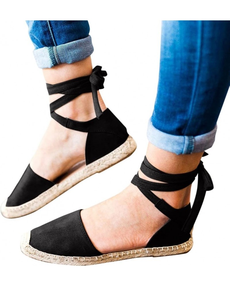 Flat Sandals for Women Dressy Summer Sexy Elegantes Women's Open Toe Buckle Ankle Strap Espadrille Platform Sandals A15-black...