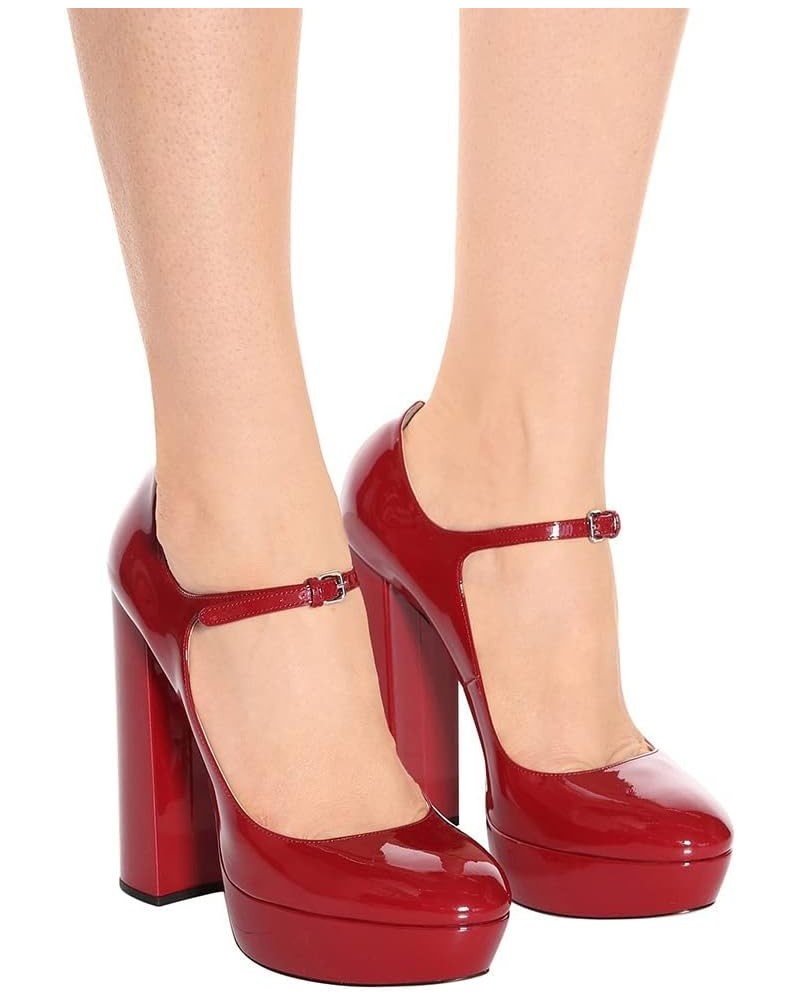 High Heels Ladies Chunky Heel Platform Round Toe Mary Jane Shoes Dress Shoes-Brown||41 44 Red1 $44.50 Pumps