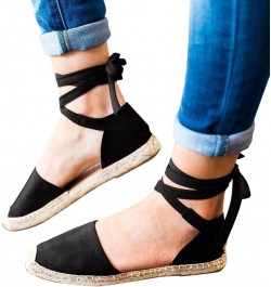 Flat Sandals for Women Dressy Summer Sexy Elegantes Women's Open Toe Buckle Ankle Strap Espadrille Platform Sandals A15-black...