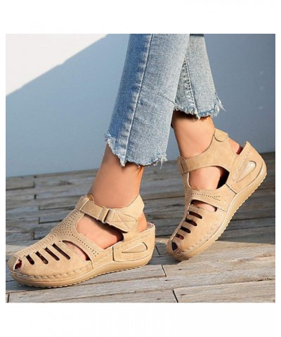 Hollow Closed Toe Sandals for Women, Soft PU Leather Vintage Summer Casual Non-Slip Beach Platform Shoes Sandals (Blue,7) Bla...