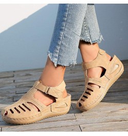 Hollow Closed Toe Sandals for Women, Soft PU Leather Vintage Summer Casual Non-Slip Beach Platform Shoes Sandals (Blue,7) Bla...