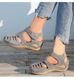 Hollow Closed Toe Sandals for Women, Soft PU Leather Vintage Summer Casual Non-Slip Beach Platform Shoes Sandals (Blue,7) Bla...