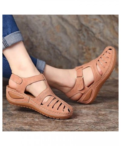 Hollow Closed Toe Sandals for Women, Soft PU Leather Vintage Summer Casual Non-Slip Beach Platform Shoes Sandals (Blue,7) Bla...