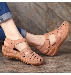 Hollow Closed Toe Sandals for Women, Soft PU Leather Vintage Summer Casual Non-Slip Beach Platform Shoes Sandals (Blue,7) Bla...